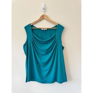 Kasper Sleeveless Waterfall Neckline Blouse in Teal 2X